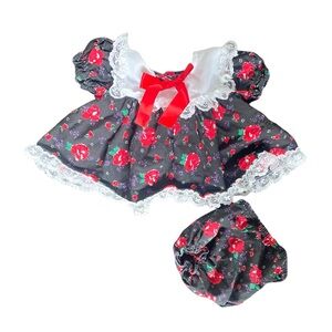 Floral Black and Red Kids Dress with Bloomers